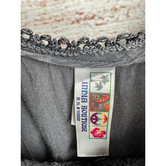 India Boutique Embroidered Rayon Dress Womens One Size Grey White Tie Dye - Picture 7 of 10